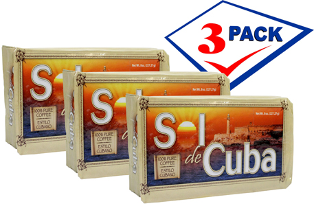 Sol de Cuba ground coffee 8oz. Pack of 3.